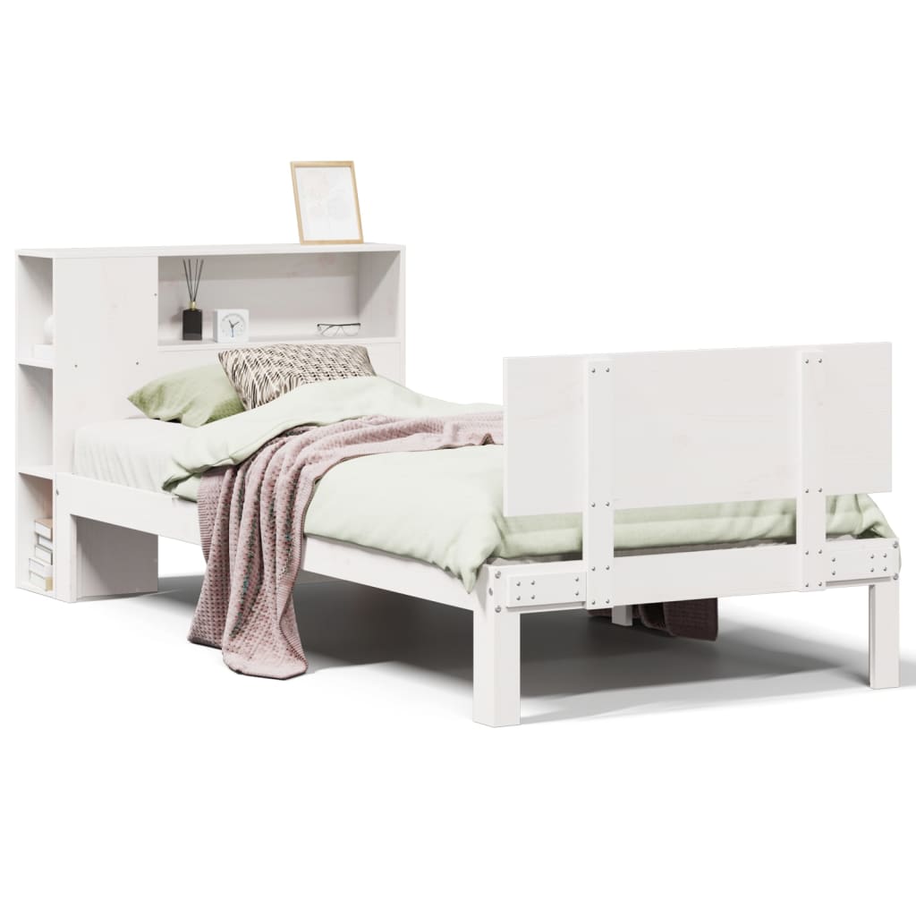 Bookcase Bed without Mattress White 90x190cm Single Solid Wood Pine