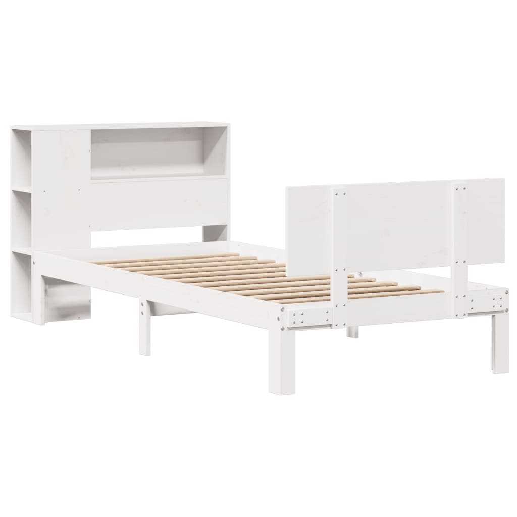 Bookcase Bed without Mattress White 90x190cm Single Solid Wood Pine