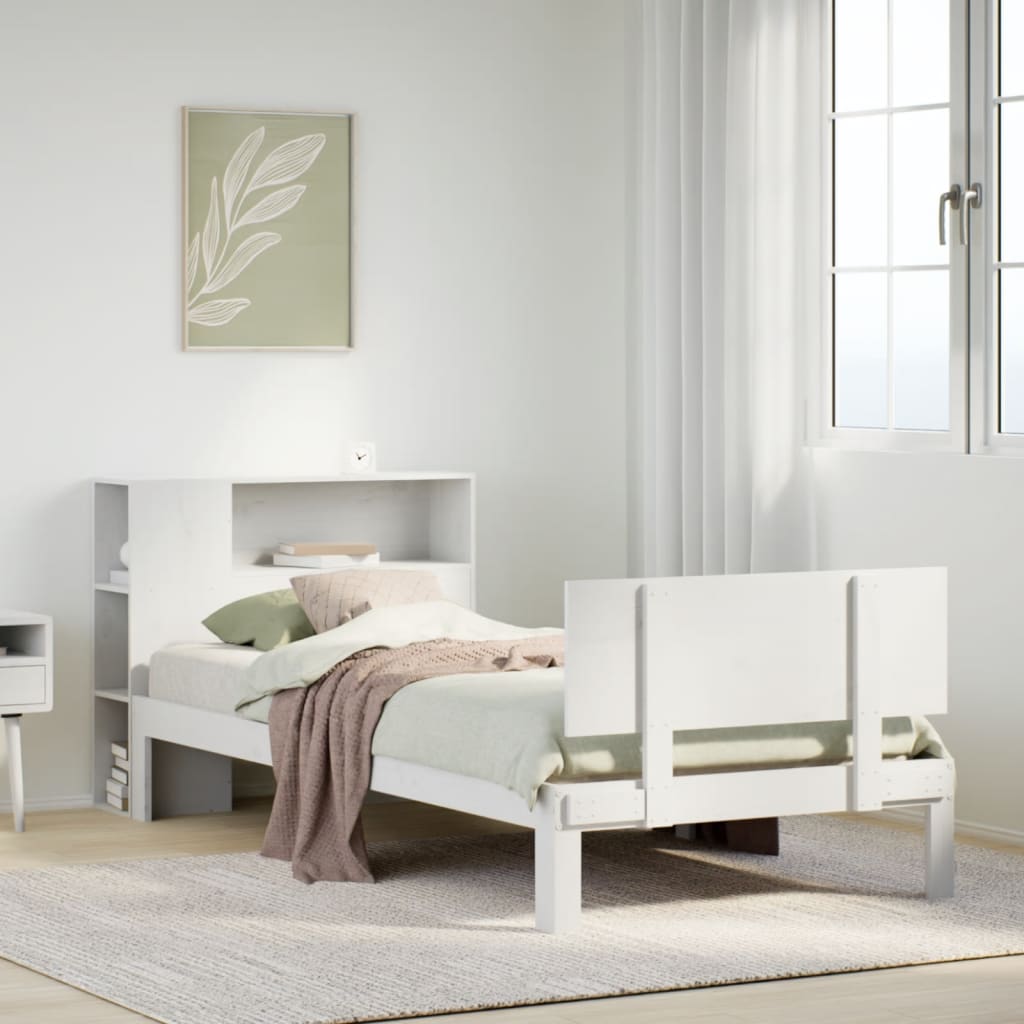 Bookcase Bed without Mattress White 90x190cm Single Solid Wood Pine