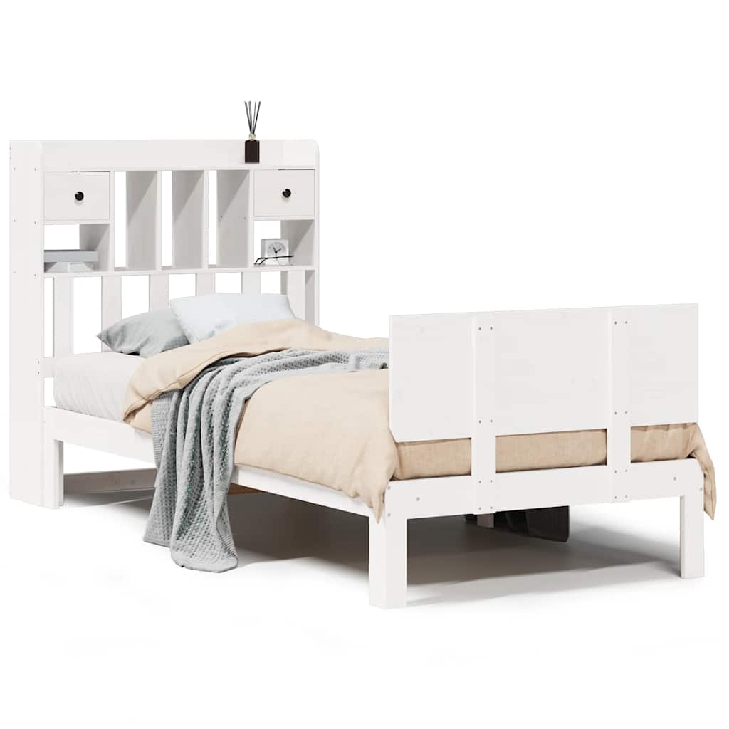 Bookcase Bed without Mattress White 75x190cm Solid Wood Pine
