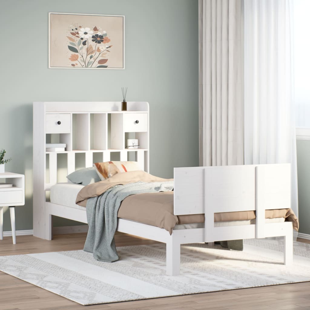 Bookcase Bed without Mattress White 75x190cm Solid Wood Pine