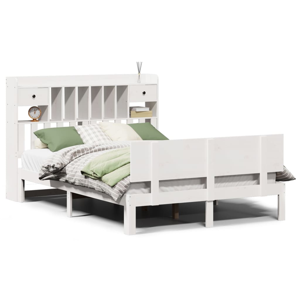 Bookcase Bed without Mattress White 160x200cm Solid Wood Pine