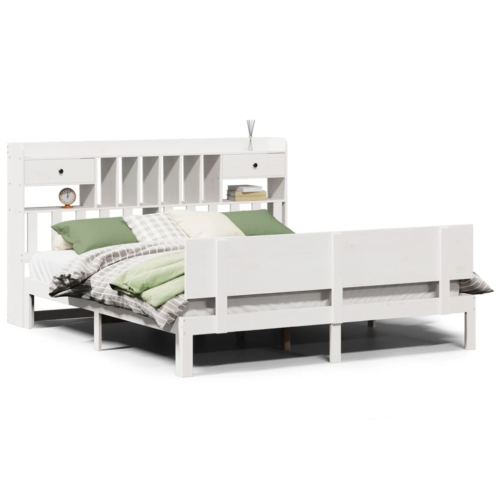 Bookcase Bed without Mattress White 180x200 cm Super King Solid Wood Pine