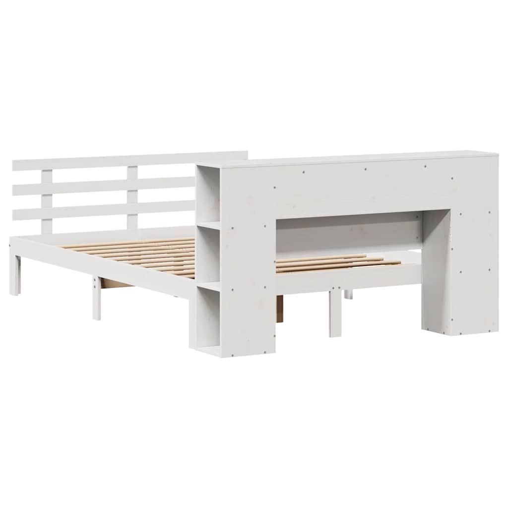 Bookcase Bed without Mattress White 135x190 cm Double Solid Wood Pine