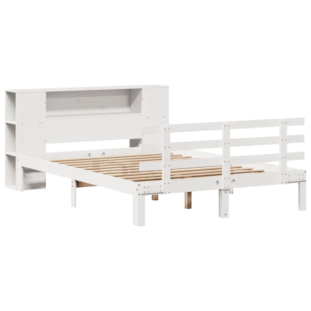 Bookcase Bed without Mattress White 140x190cm Solid Wood Pine