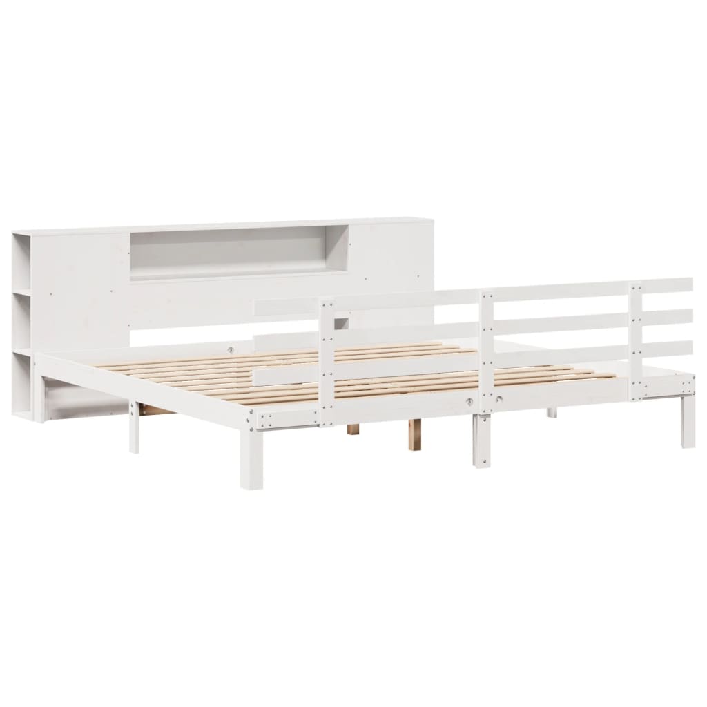 Bookcase Bed without Mattress White 200x200cm Solid Wood Pine