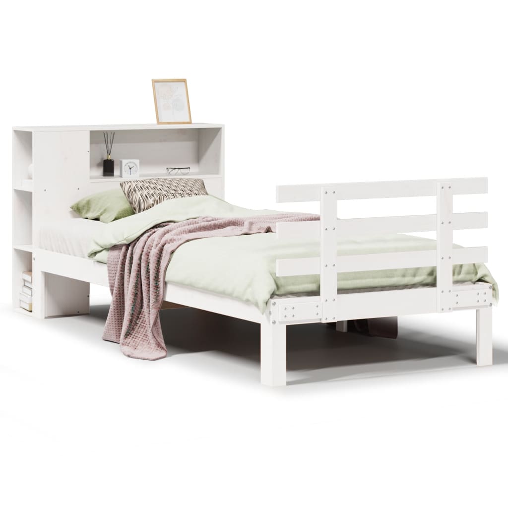 Bookcase Bed without Mattress White 90x200cm Solid Wood Pine