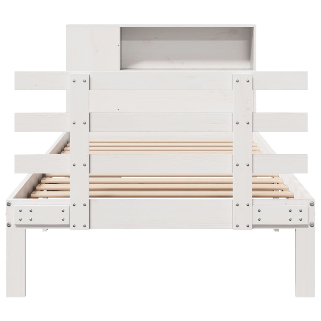 Bookcase Bed without Mattress White 90x200cm Solid Wood Pine