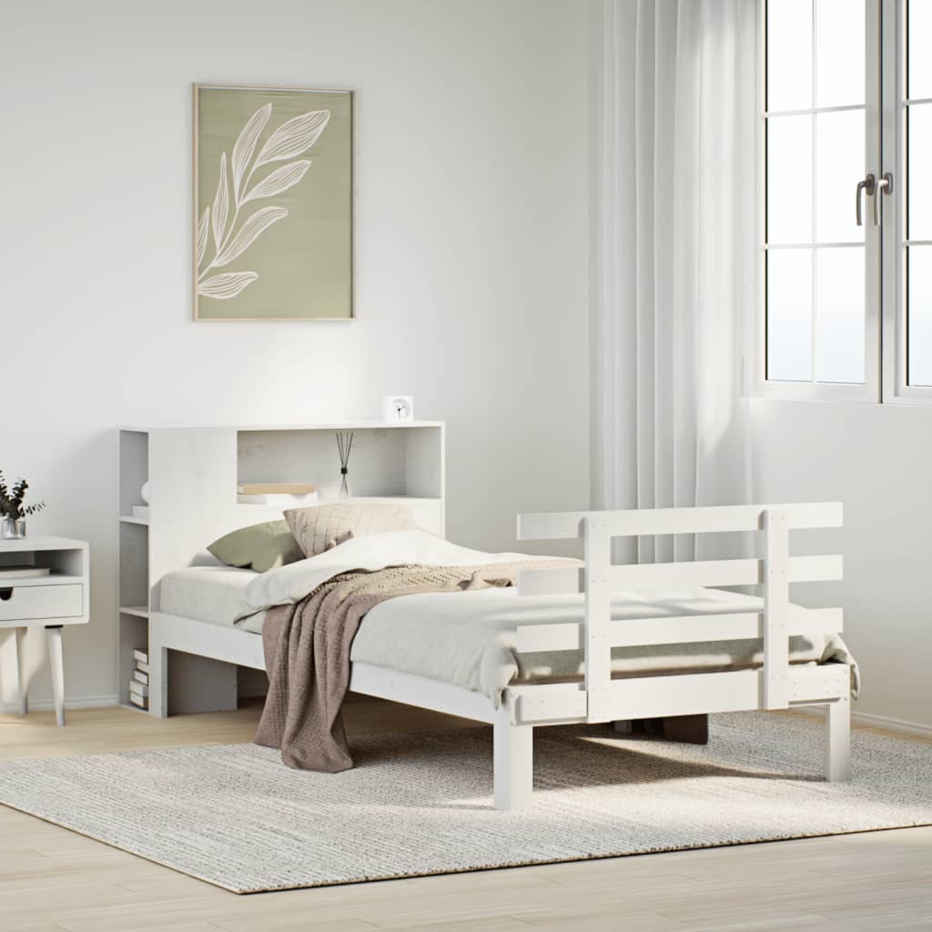 Bookcase Bed without Mattress White 90x200cm Solid Wood Pine