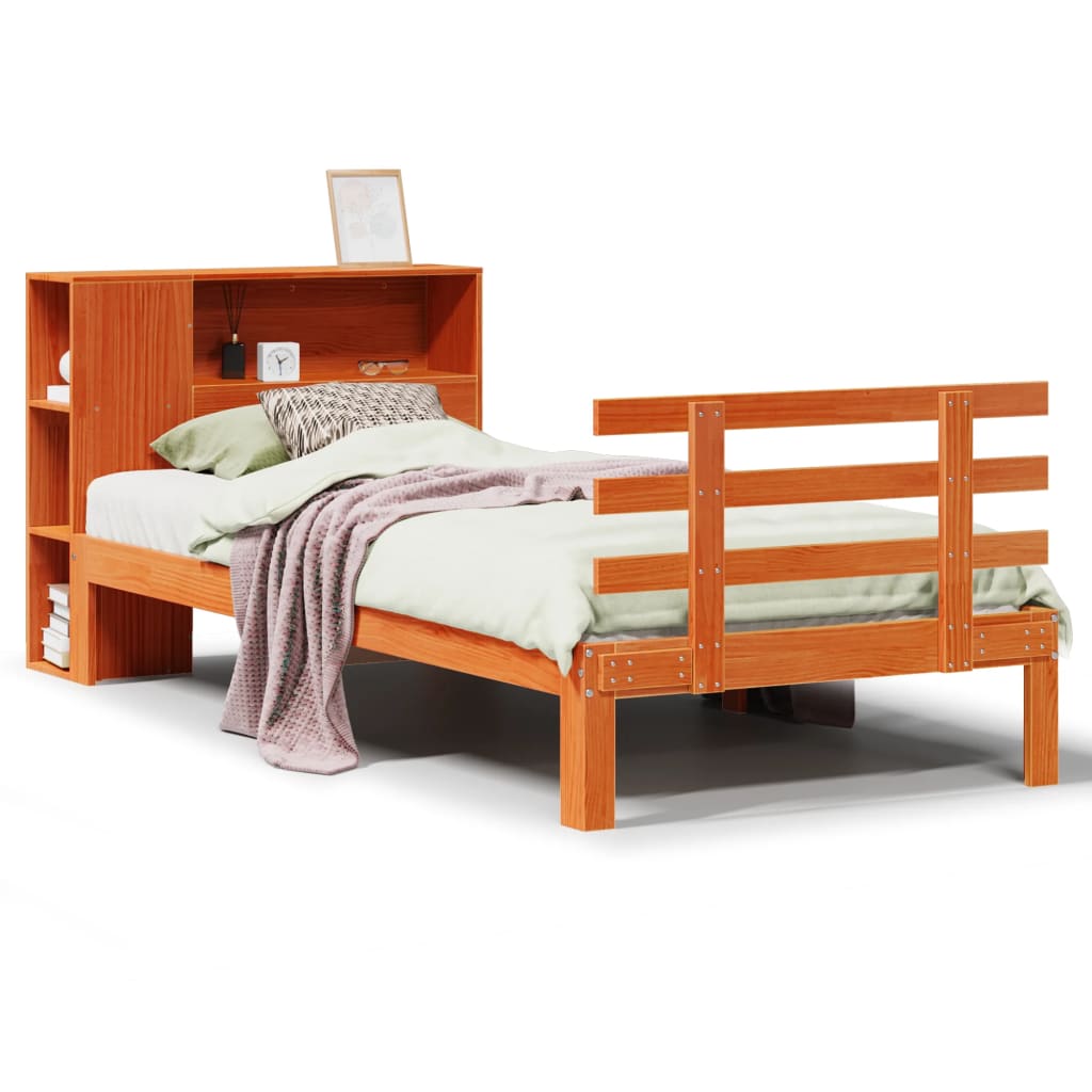 Bookcase Bed without Mattress Wax Brown 100x200cm Solid Wood Pine