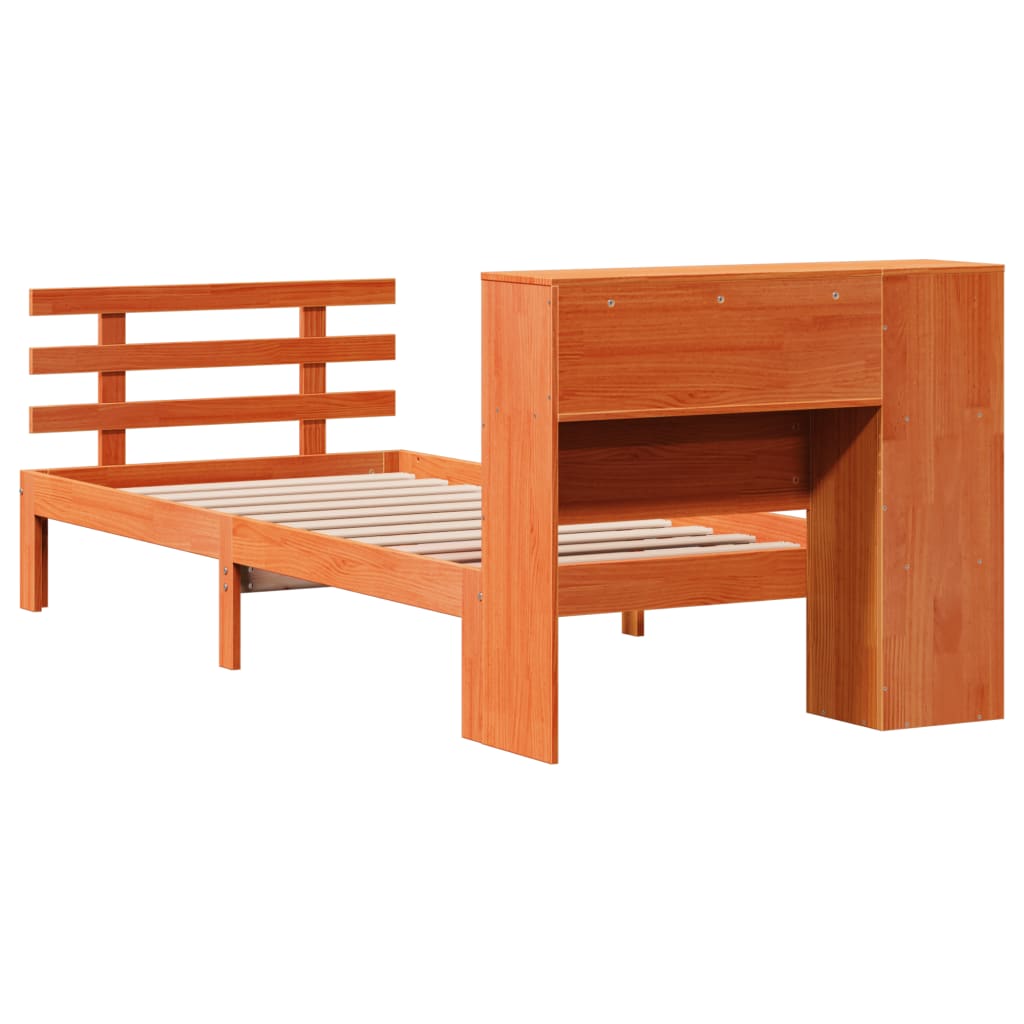 Bookcase Bed without Mattress Wax Brown 100x200cm Solid Wood Pine
