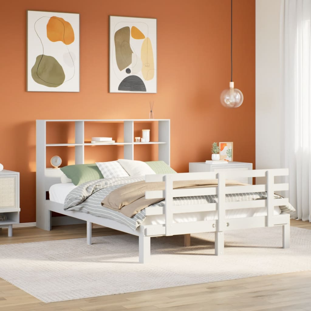 Bookcase Bed without Mattress White 120x200cm Solid Wood Pine