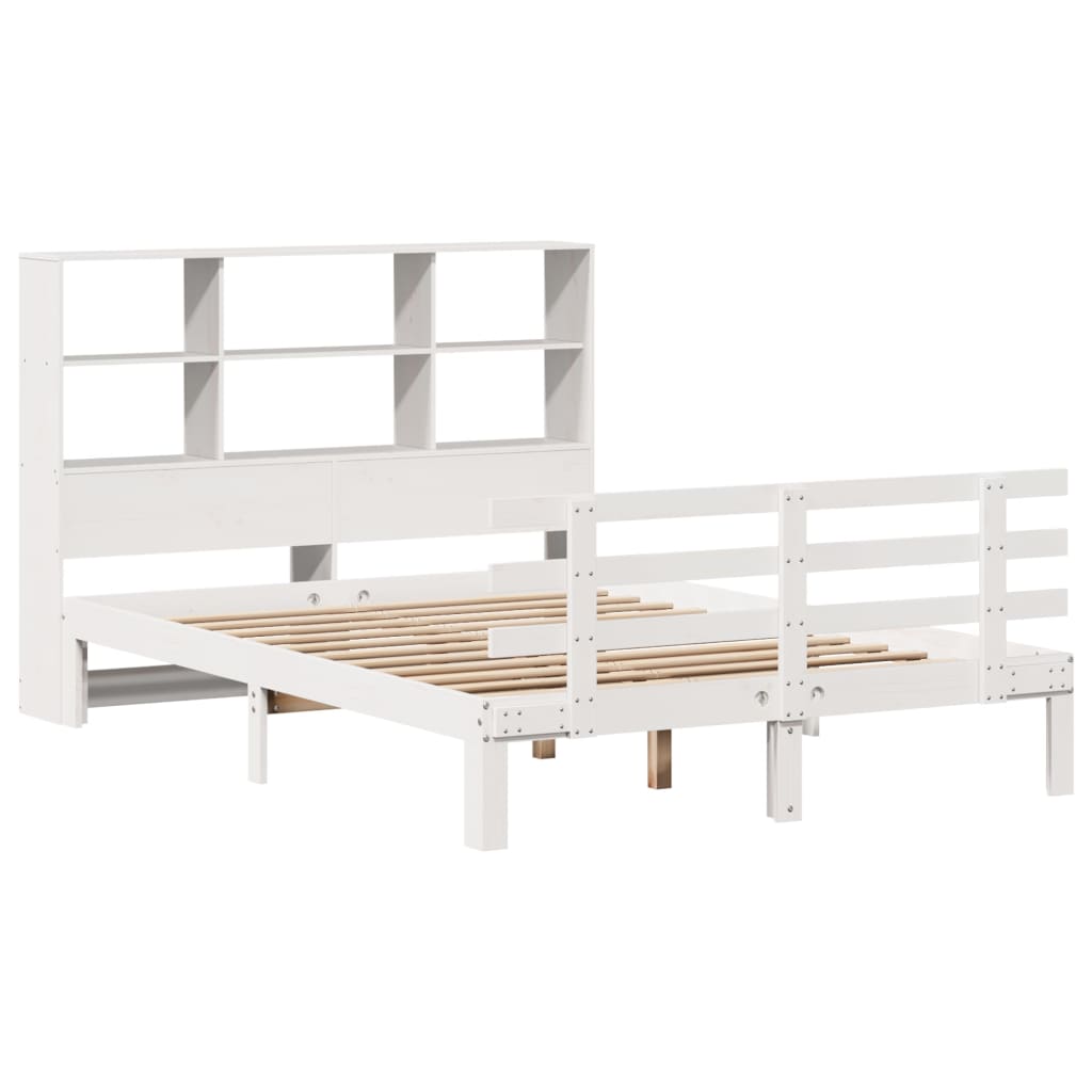 Bookcase Bed without Mattress White 140x200cm Solid Wood Pine