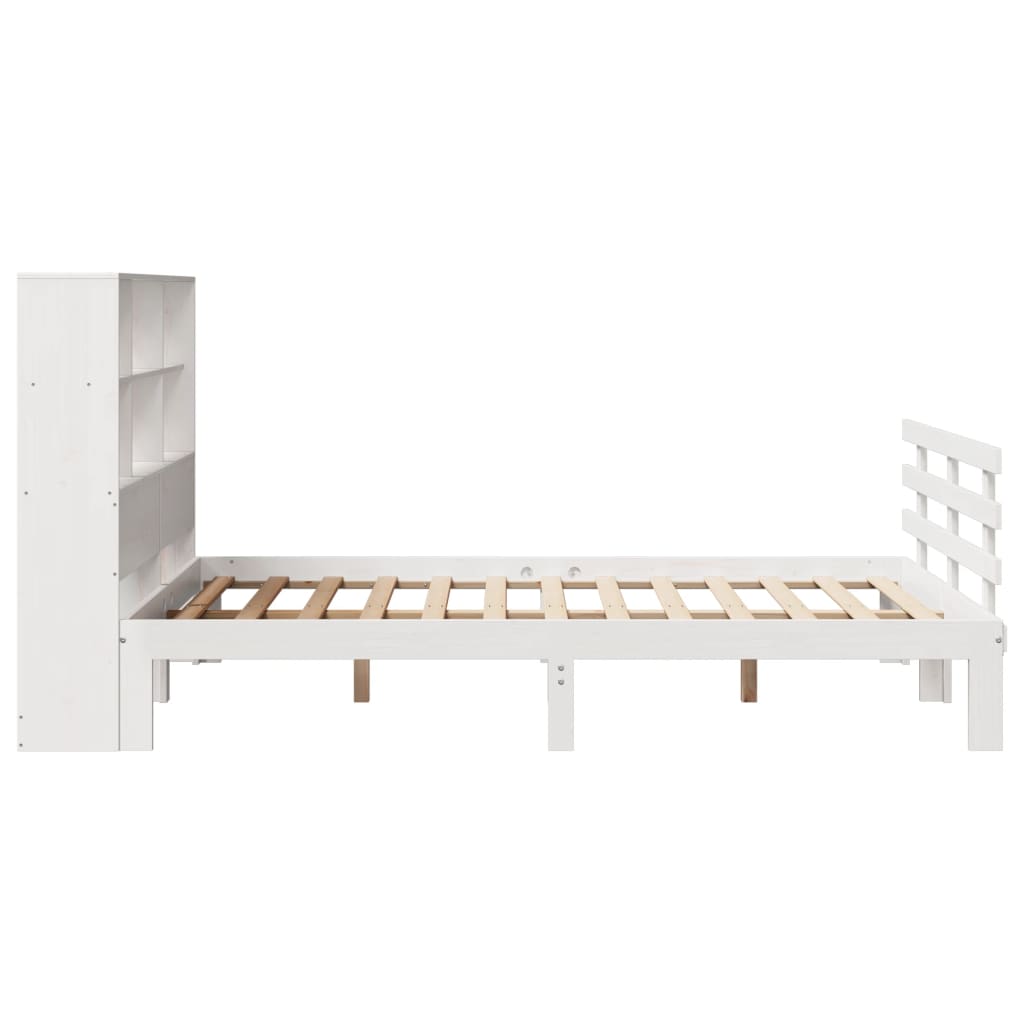 Bookcase Bed without Mattress White 140x200cm Solid Wood Pine