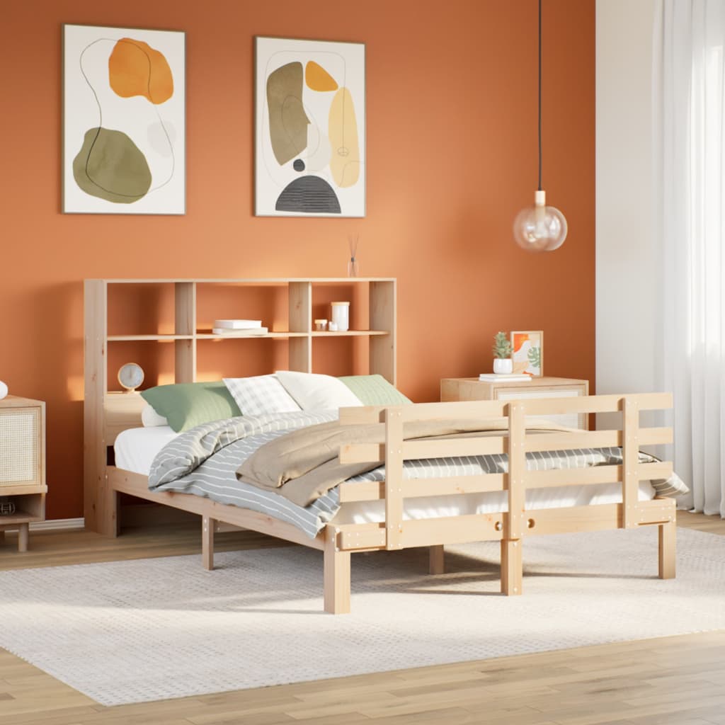 Bookcase Bed without Mattress 150x200 cm King Size Solid Wood Pine
