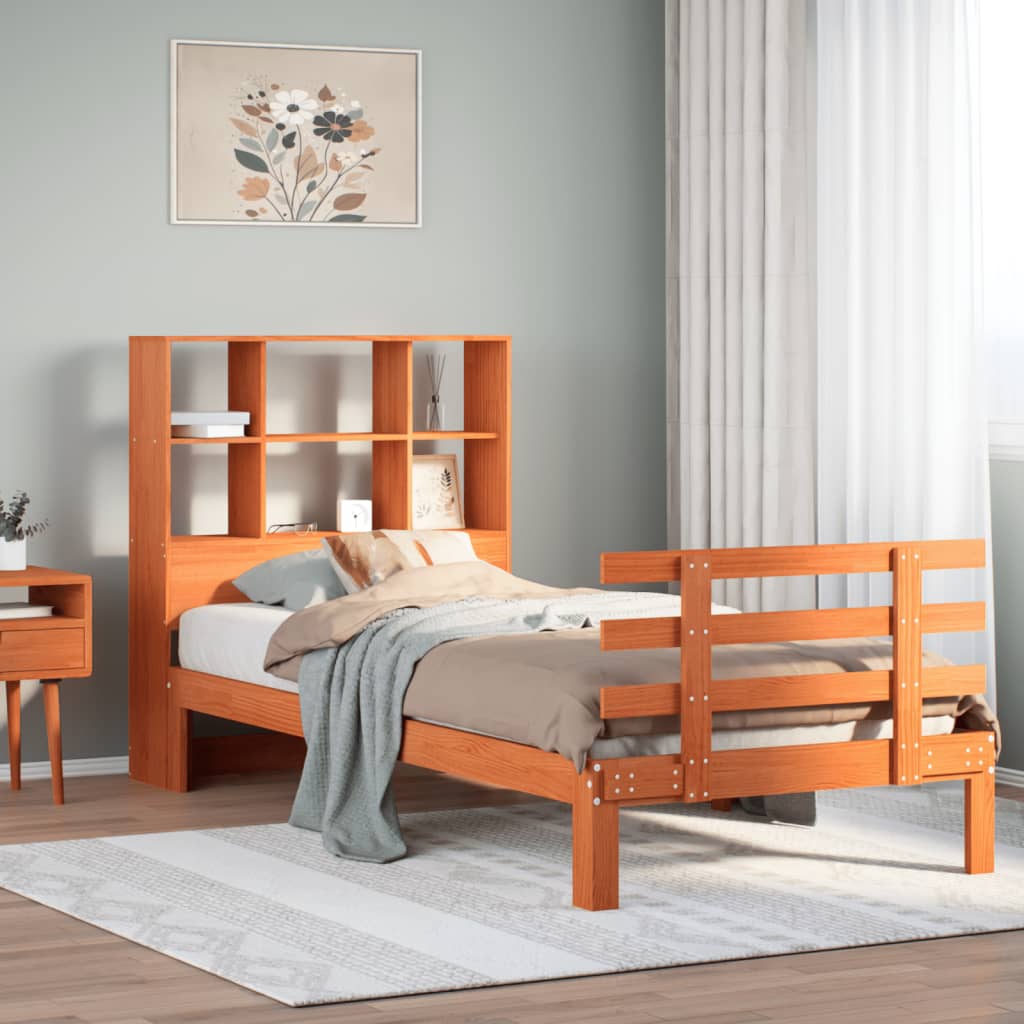 Bookcase Bed without Mattress Wax Brown 75x190 cm Small Single Solid Wood Pine