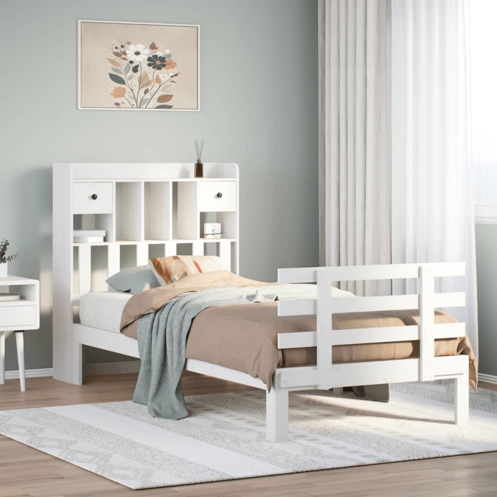 Bookcase Bed without Mattress White 90x190 cm Single Solid Wood Pine