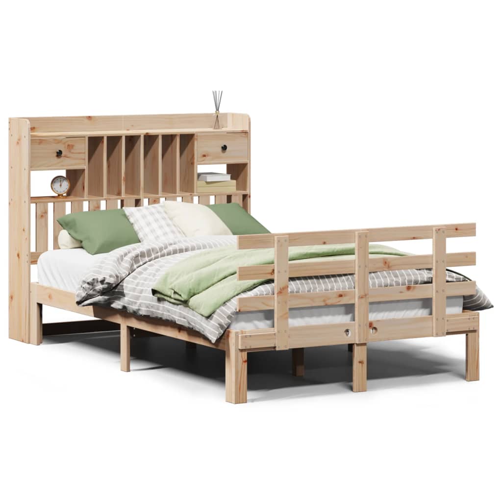 Bookcase Bed without Mattress 135x190 cm Double Solid Wood Pine
