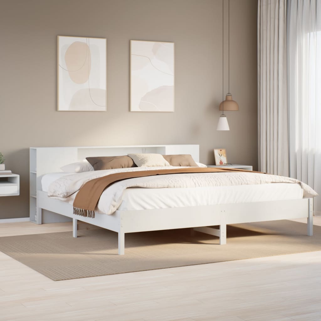 Bookcase Bed without Mattress White 200x200 cm Solid Wood Pine