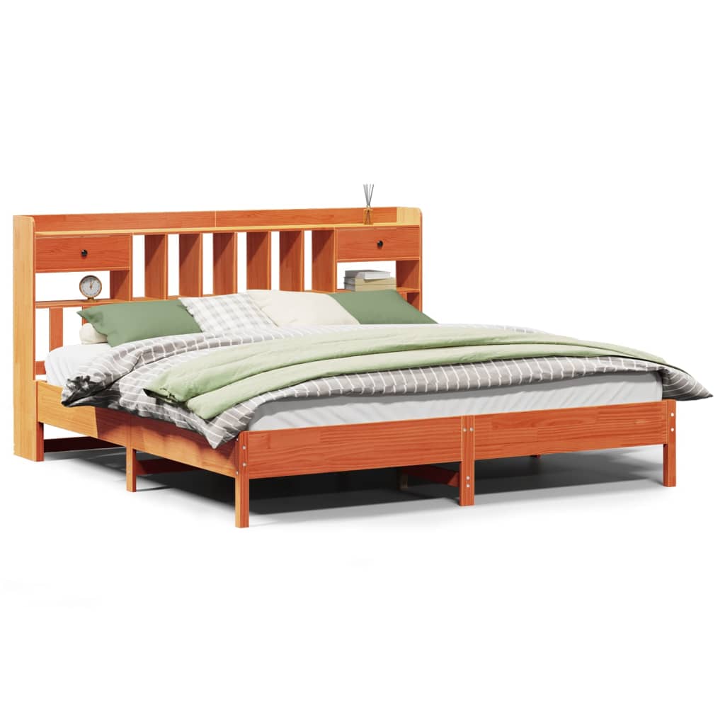 Bookcase Bed without Mattress Wax Brown 200x200 cm Solid Wood Pine