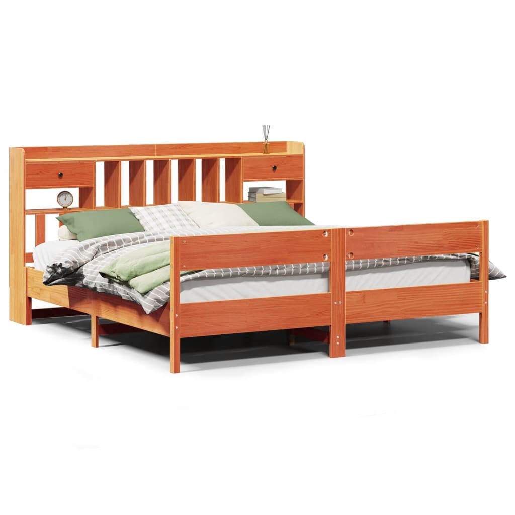 Bookcase Bed without Mattress Wax Brown 200x200cm Solid Wood Pine