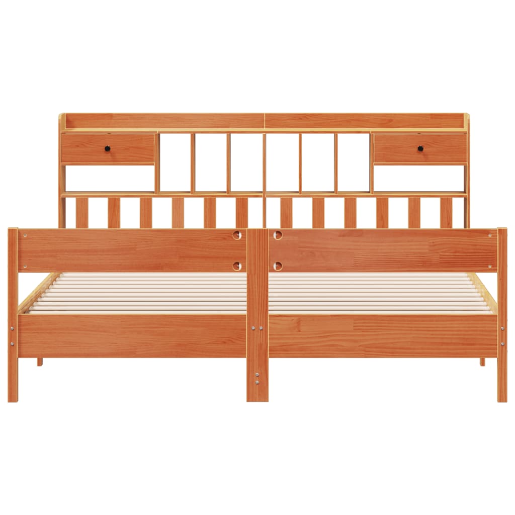 Bookcase Bed without Mattress Wax Brown 200x200cm Solid Wood Pine