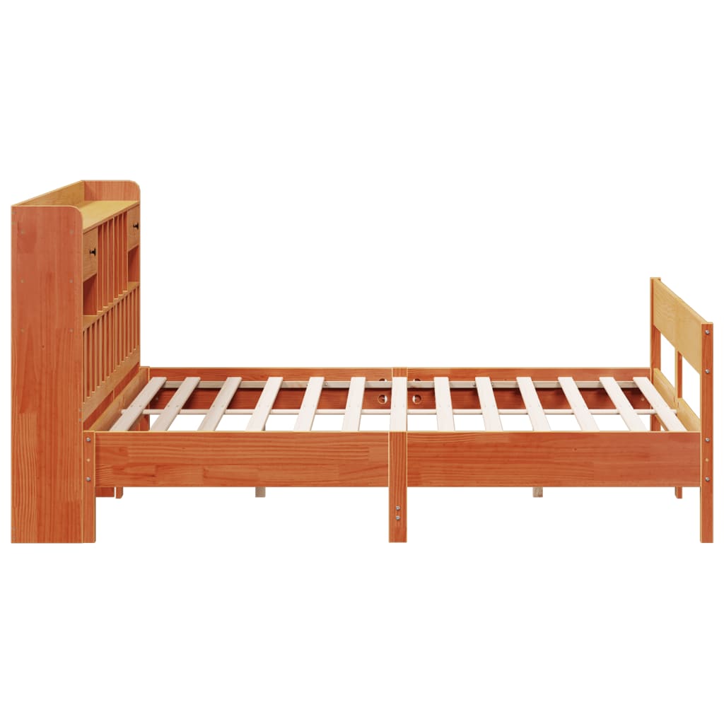 Bookcase Bed without Mattress Wax Brown 200x200cm Solid Wood Pine