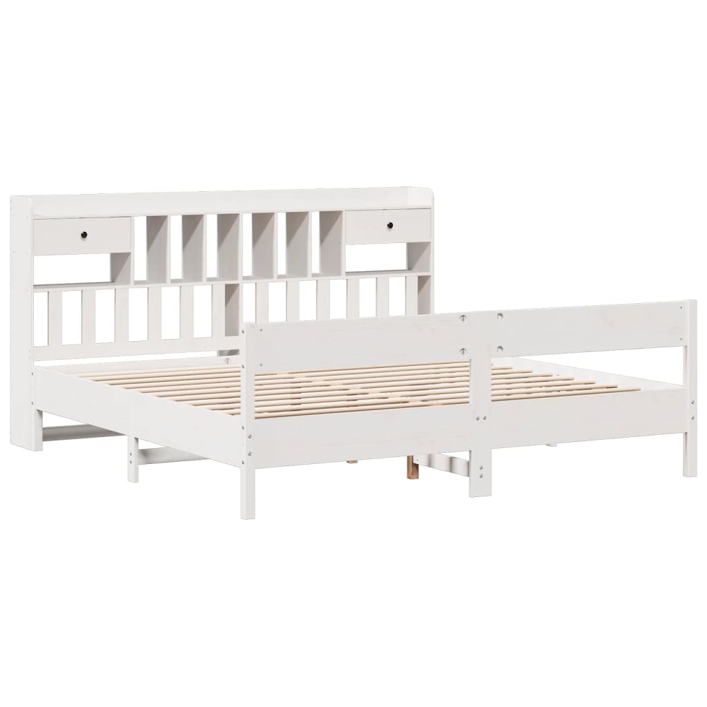 Bookcase Bed without Mattress White 180x200cm Super King Solid Wood Pine