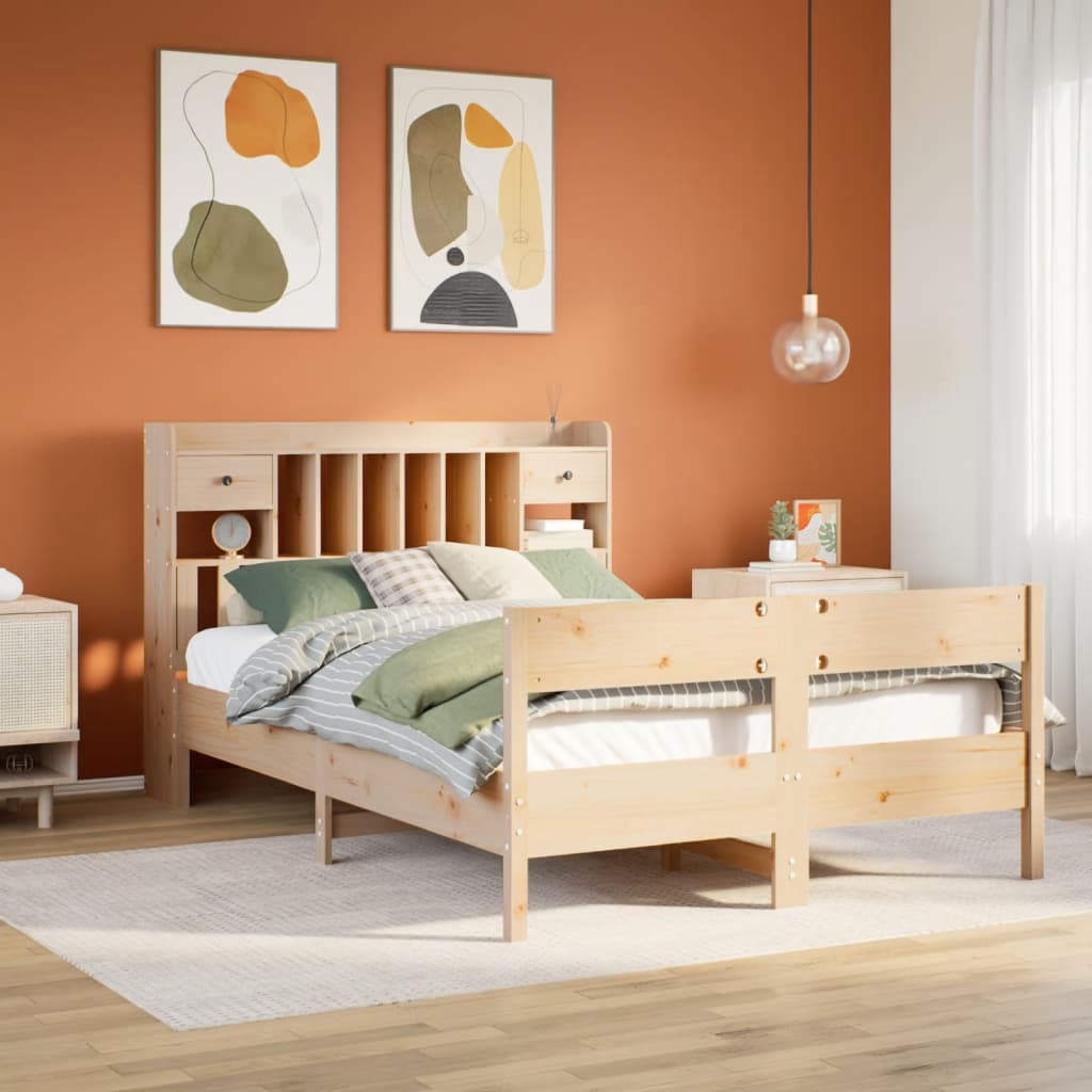 Bookcase Bed without Mattress 140x190cm Solid Wood Pine
