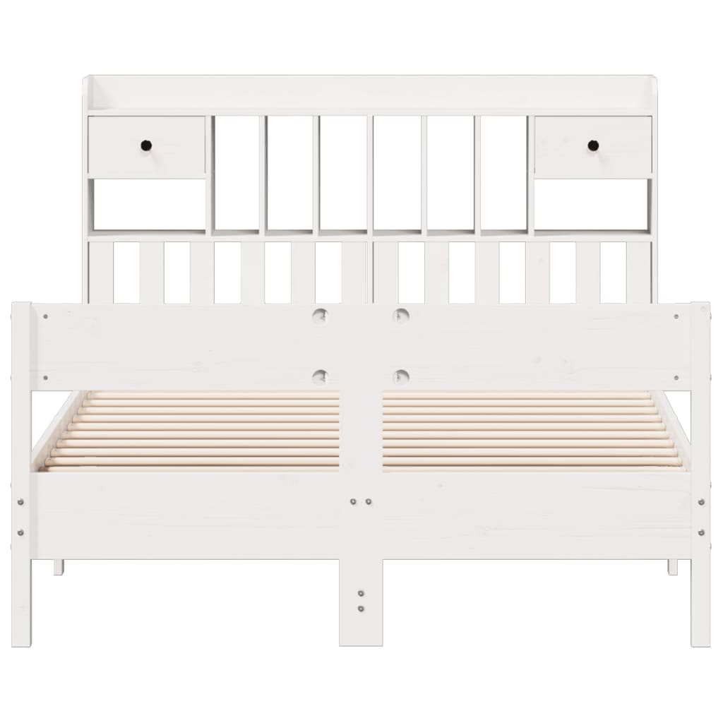 Bookcase Bed without Mattress White 135x190cm Double Solid Wood Pine