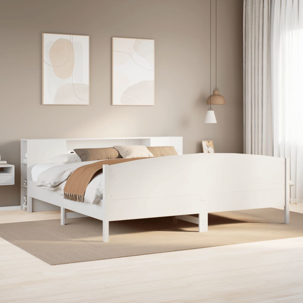 Bookcase Bed without Mattress White 200x200cm Solid Wood Pine