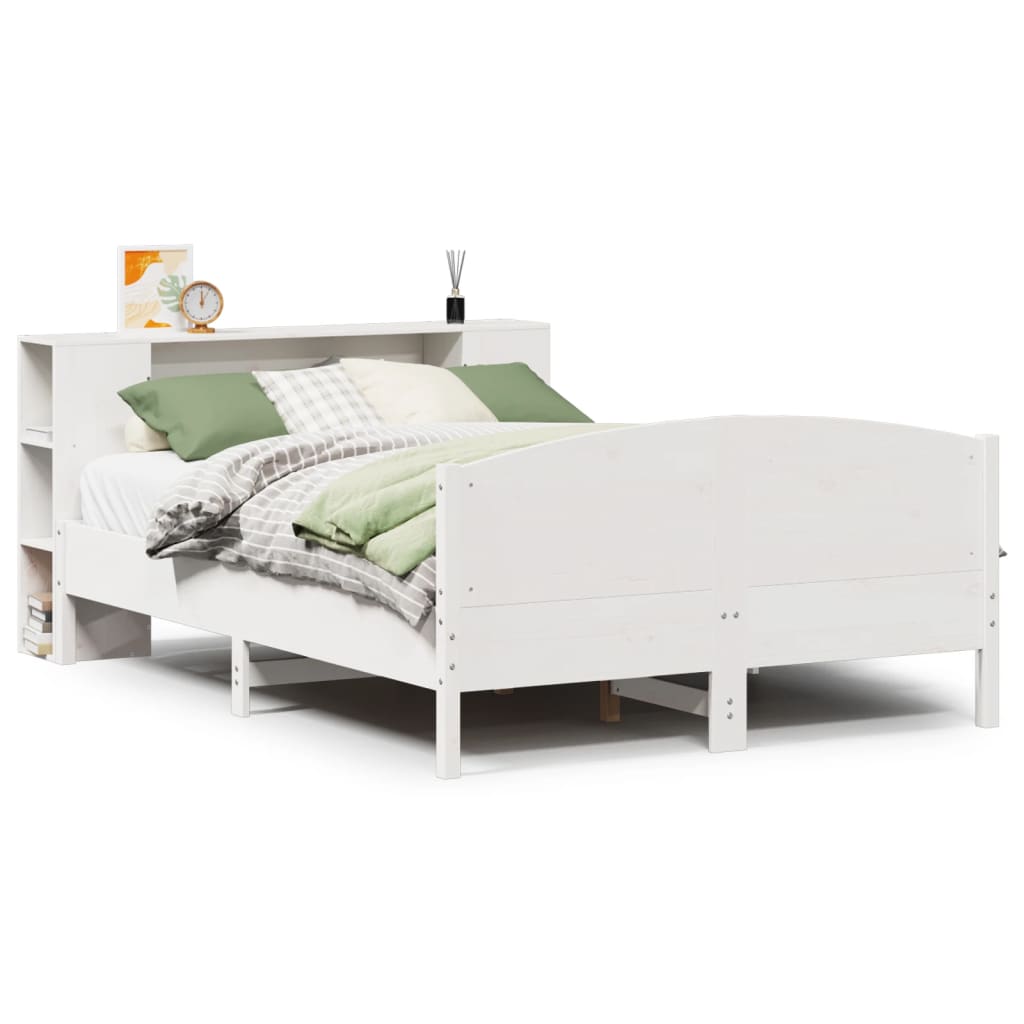 Bookcase Bed without Mattress White 140x190cm Solid Wood Pine