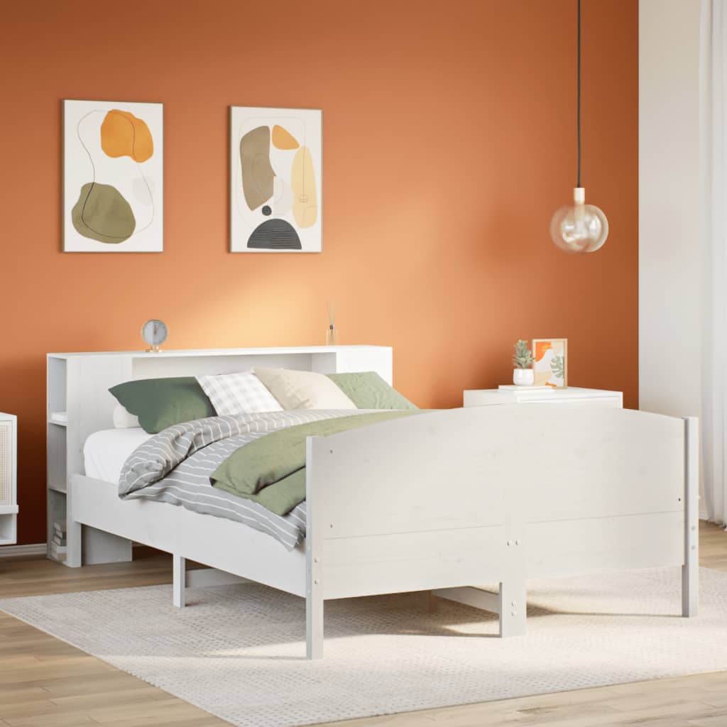 Bookcase Bed without Mattress White 140x190cm Solid Wood Pine