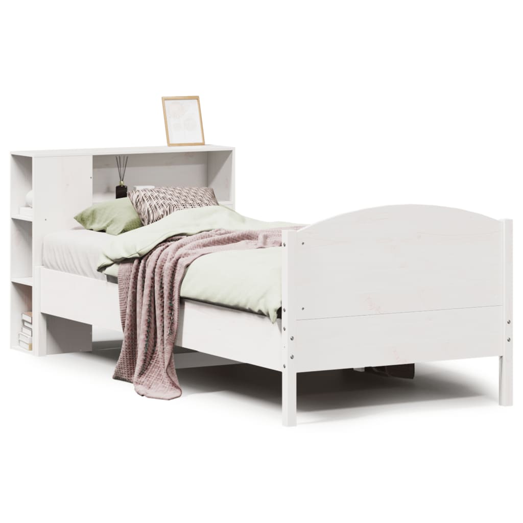 Bookcase Bed without Mattress White 90x200cm Solid Wood Pine