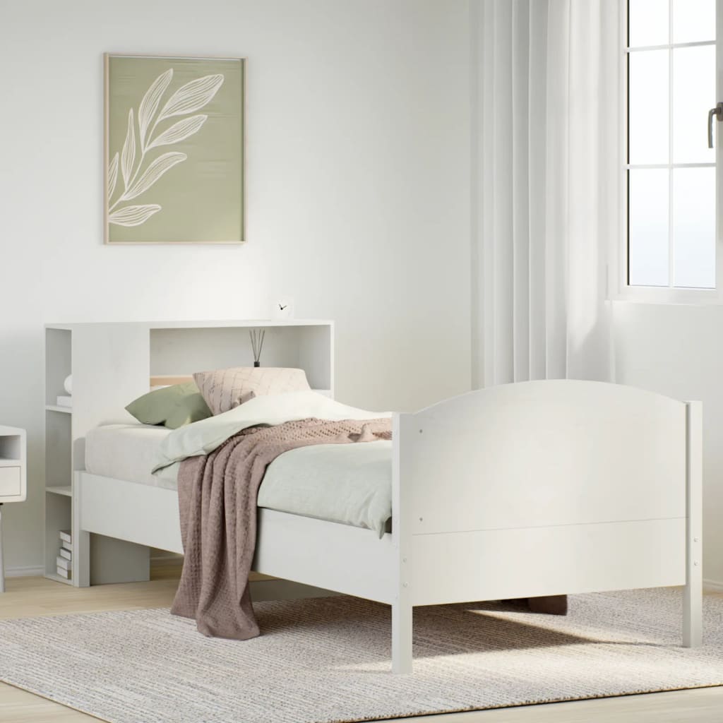 Bookcase Bed without Mattress White 90x200cm Solid Wood Pine