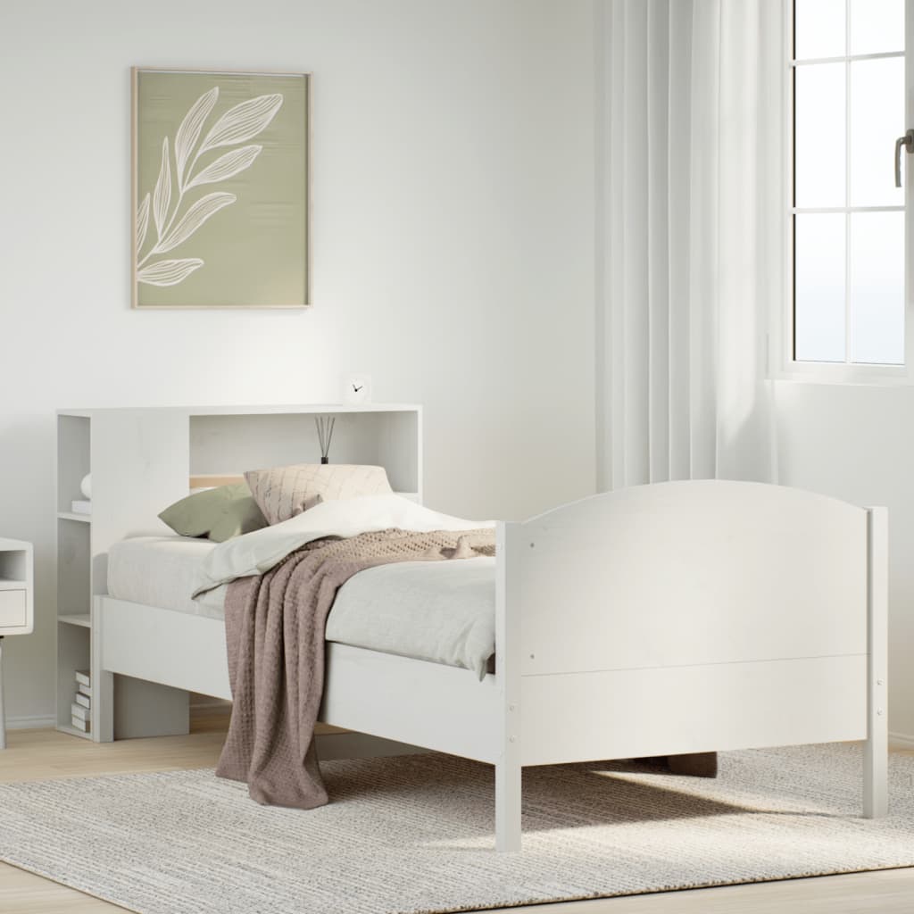 Bookcase Bed without Mattress White 75x190cm Small Single Solid Wood Pine