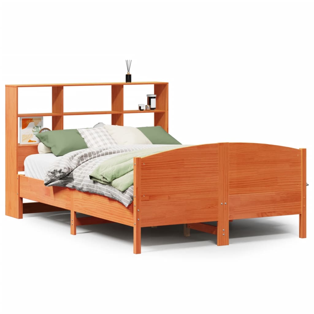 Bookcase Bed without Mattress Wax Brown 150x200 cm King Size Solid Wood Pine