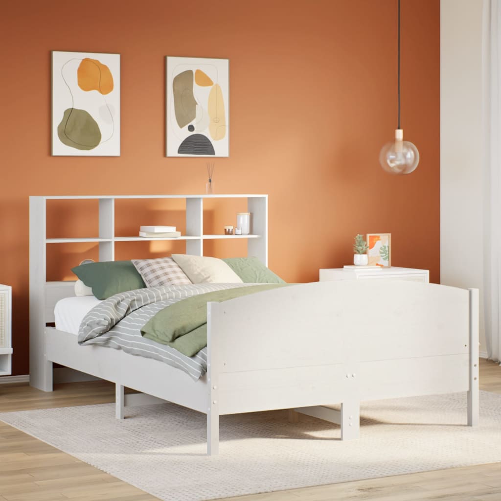 Bookcase Bed without Mattress White 120x200cm Solid Wood Pine