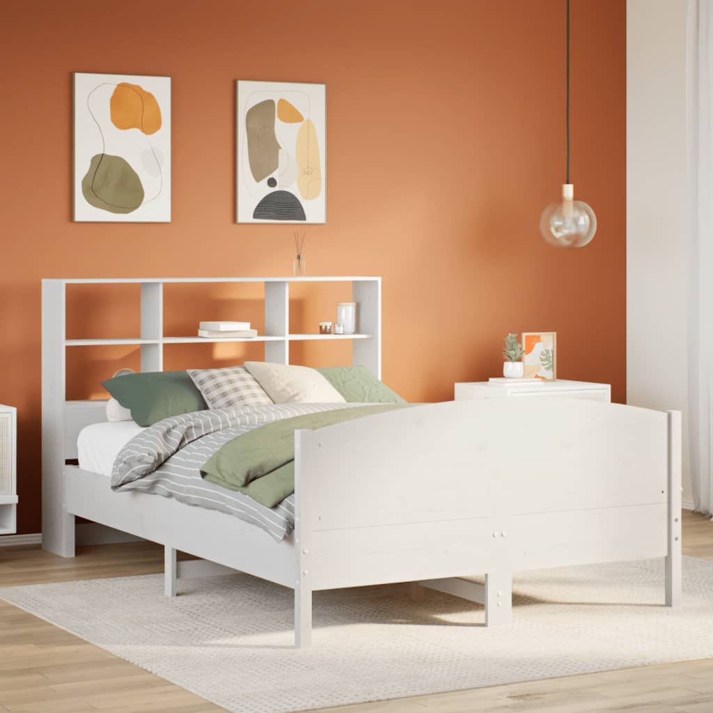 Bookcase Bed without Mattress White 140x190cm Solid Wood Pine