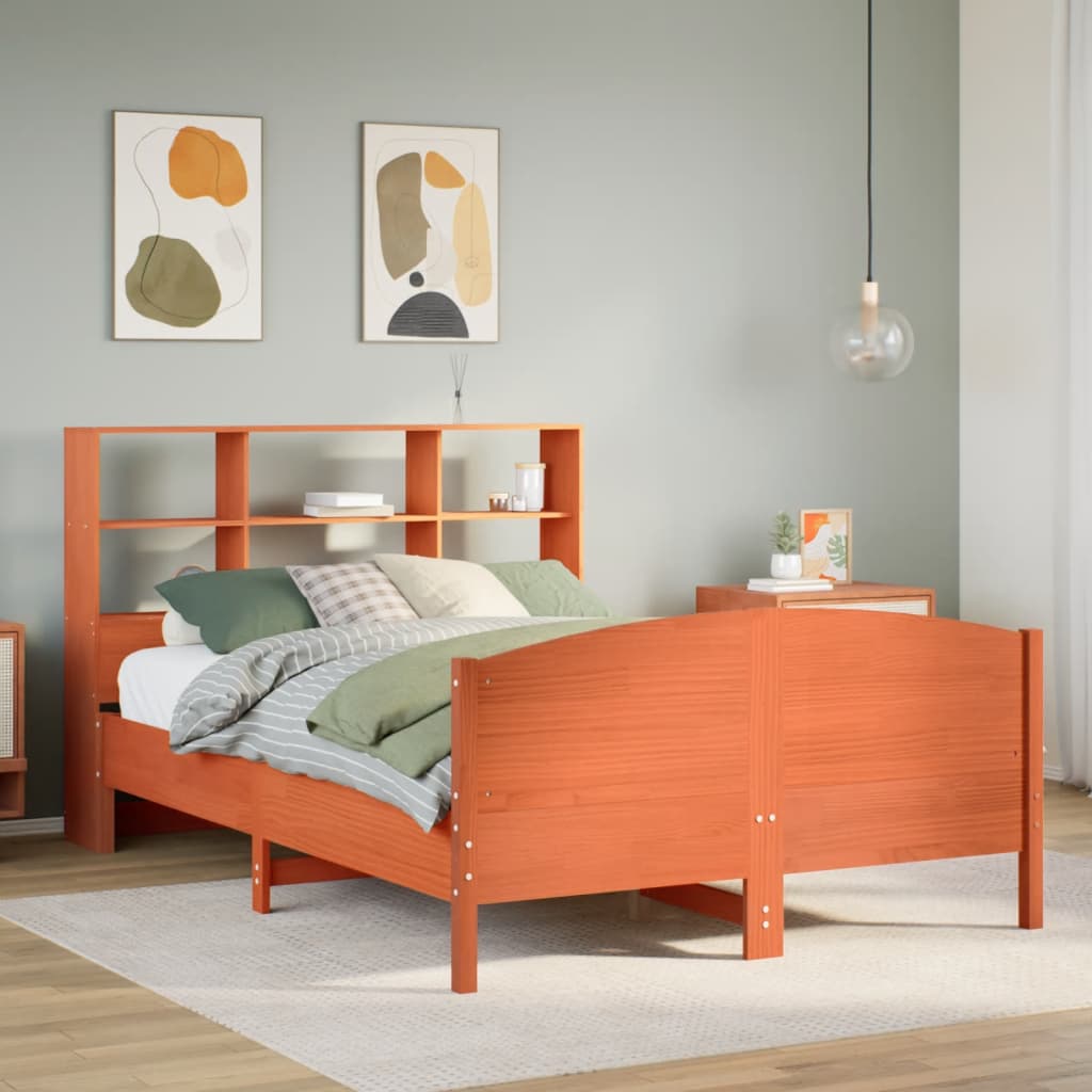 Bookcase Bed without Mattress Wax Brown 140x190cm Solid Wood Pine
