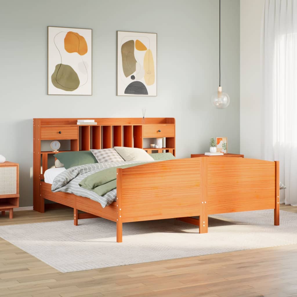 Bookcase Bed without Mattress Wax Brown 200x200cm Solid Wood Pine