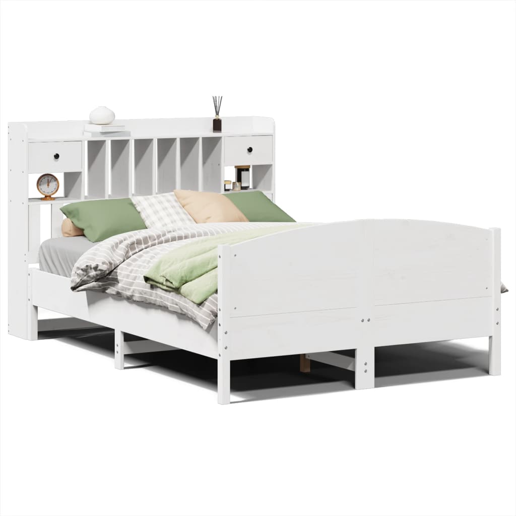 Bookcase Bed without Mattress White 140x190cm Solid Wood Pine