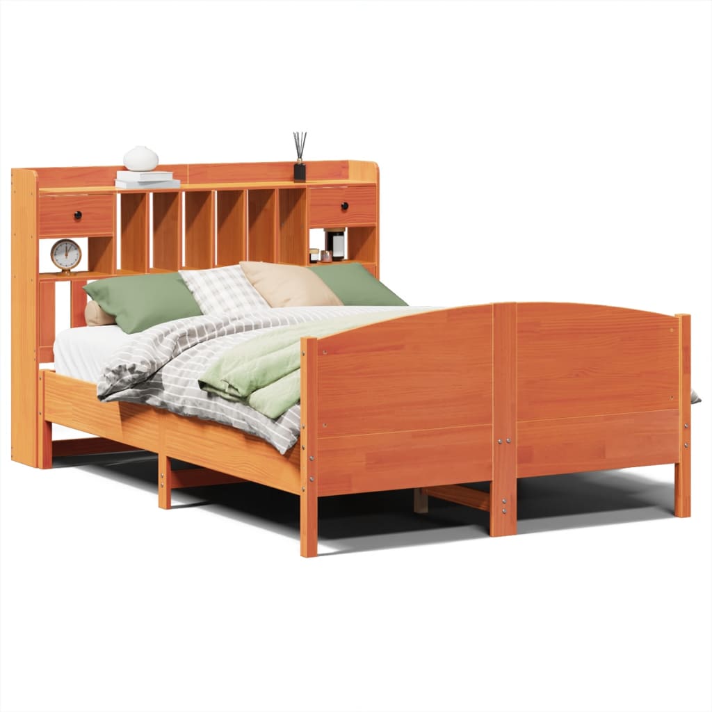 Bookcase Bed without Mattress Wax Brown 140x190cm Solid Wood Pine