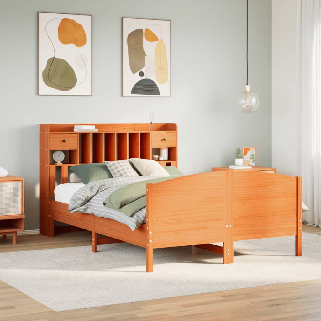 Bookcase Bed without Mattress Wax Brown 140x190cm Solid Wood Pine