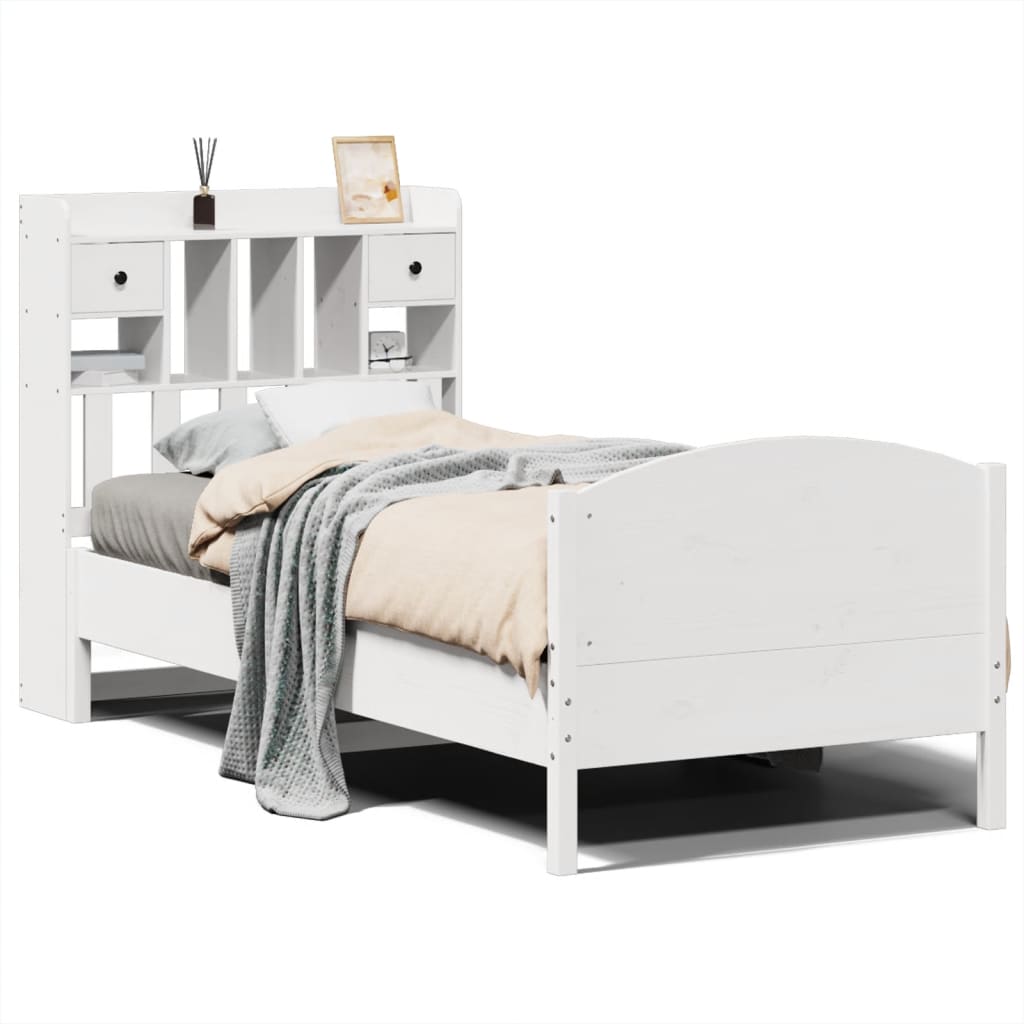 Bookcase Bed without Mattress White 90x200cm Solid Wood Pine