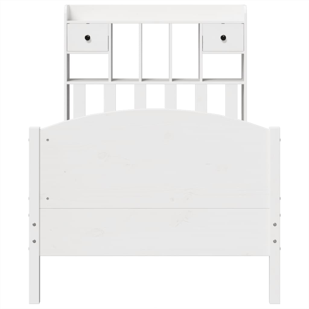 Bookcase Bed without Mattress White 90x200cm Solid Wood Pine