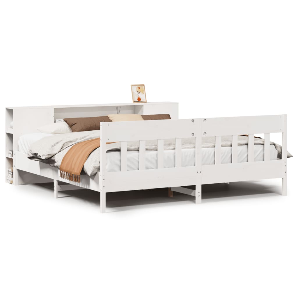 Bookcase Bed without Mattress White 200x200cm Solid Wood Pine