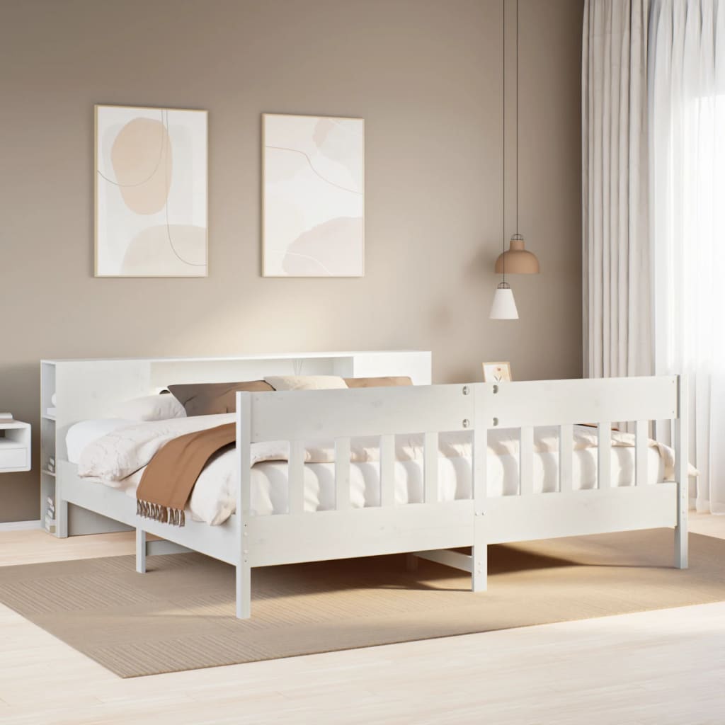 Bookcase Bed without Mattress White 200x200cm Solid Wood Pine