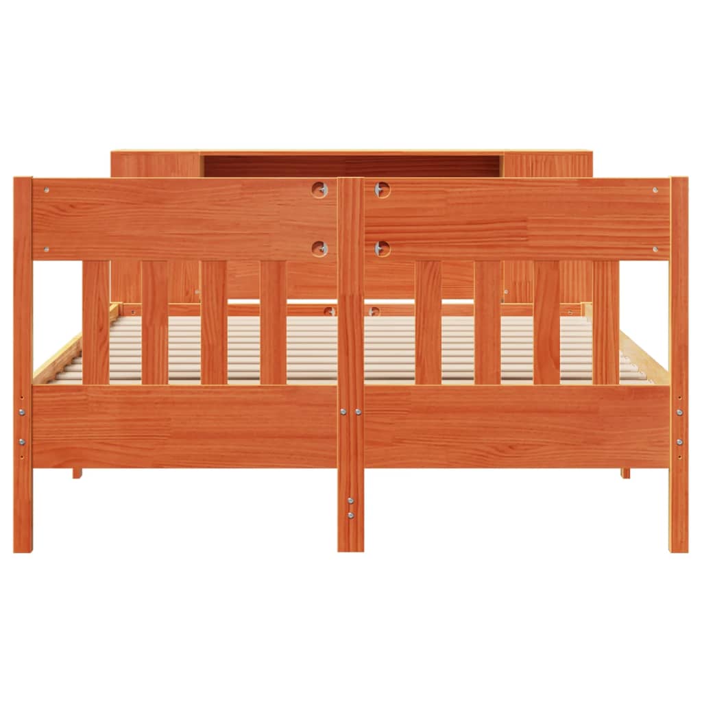 Bookcase Bed without Mattress Wax Brown 150x200 cm King Size Solid Wood Pine