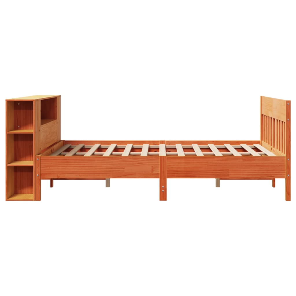 Bookcase Bed without Mattress Wax Brown 150x200 cm King Size Solid Wood Pine